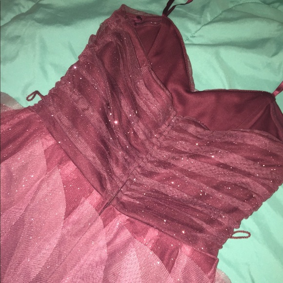 Strapless Burgundy ombré prom dress with ruffles - Picture 3 of 4